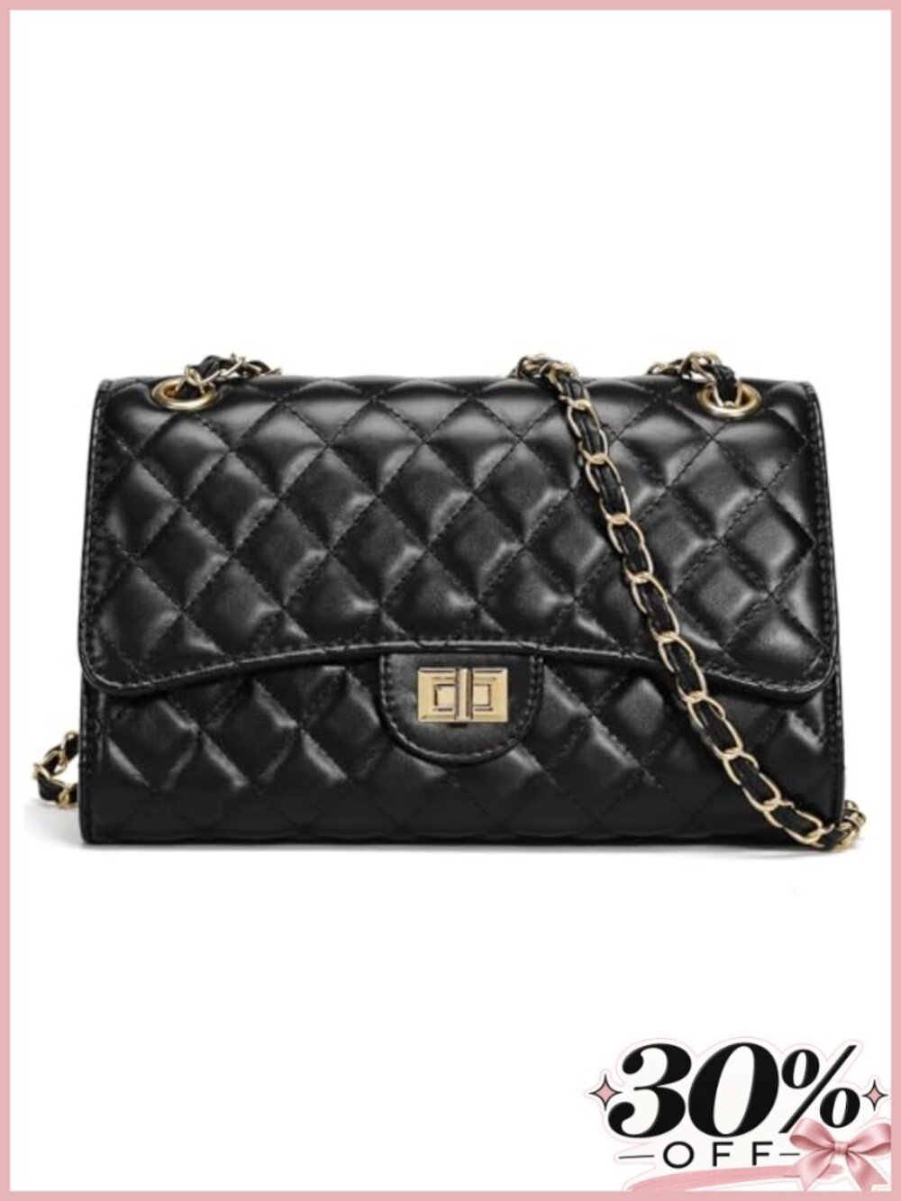Quilted Crossbody Purse Faux Leather Chain Strap Women Shoulder Bag